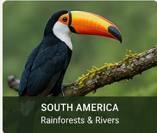 AI-generated toucan in a tropical landscape